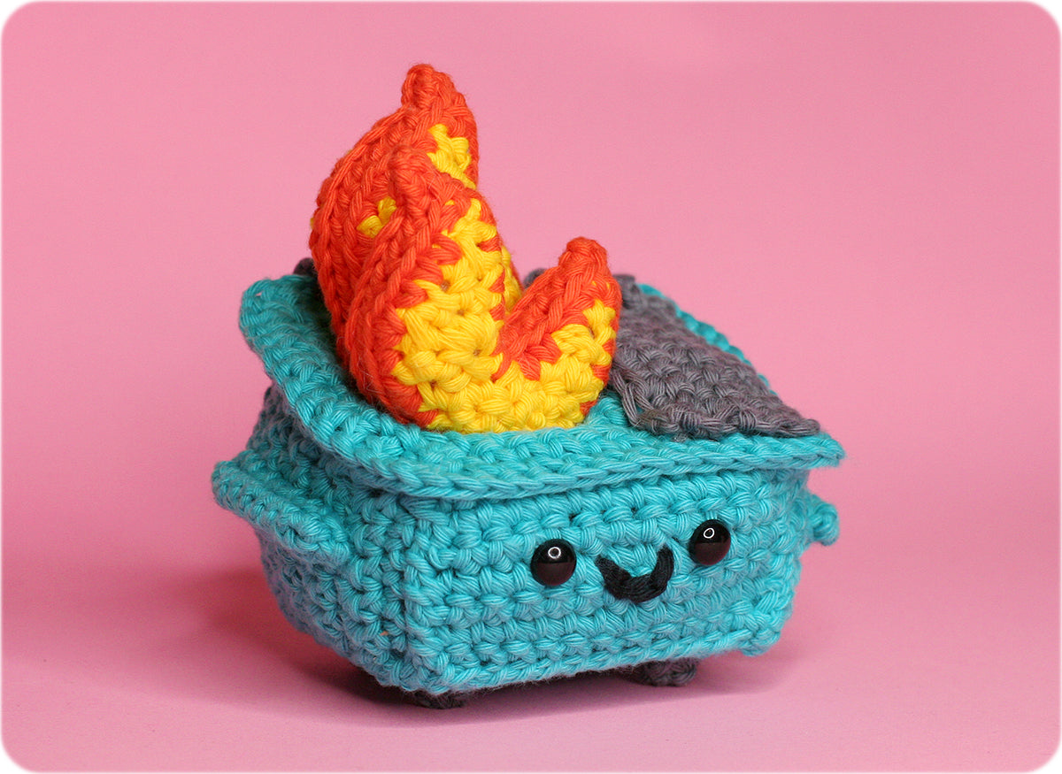 Dumpster Fire Crochet Pattern PDF | Whimsical Amigurumi DIY Plush Tutorial with Flames, Safety Eyes & Step-by-Step Guide