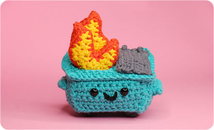 Dumpster Fire Crochet Pattern PDF | Whimsical Amigurumi DIY Plush Tutorial with Flames, Safety Eyes & Step-by-Step Guide