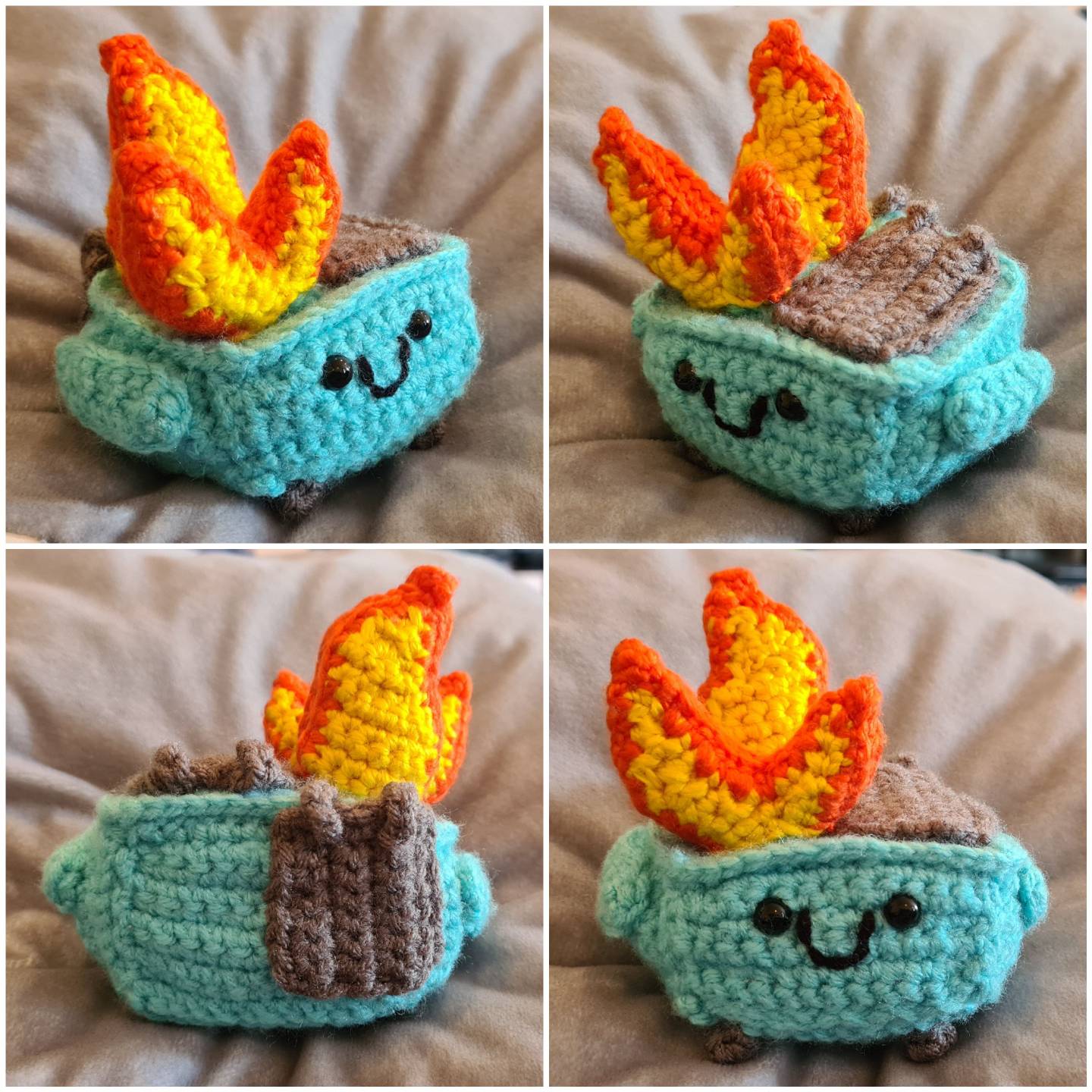 Dumpster Fire Crochet Pattern PDF | Whimsical Amigurumi DIY Plush Tutorial with Flames, Safety Eyes & Step-by-Step Guide