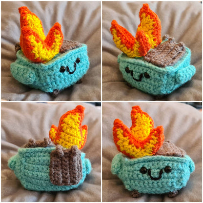 Dumpster Fire Crochet Pattern PDF | Whimsical Amigurumi DIY Plush Tutorial with Flames, Safety Eyes & Step-by-Step Guide