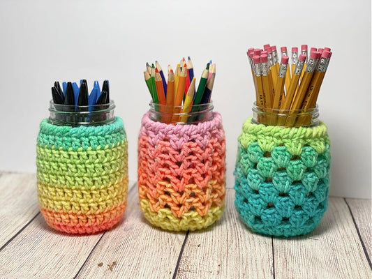 Crochet Jar Cover Pattern Bundle - 3 Mason Jar Covers, Double Crochet, Granny & V-Stitch - Beginner-Friendly Instant Download PDF